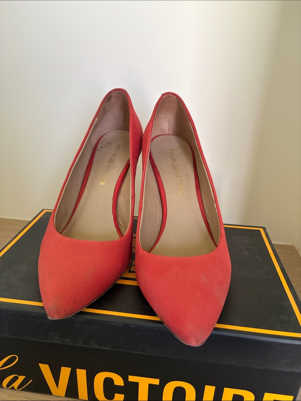 Pour La Victoire Red Suede Pointed-Toe Wedges